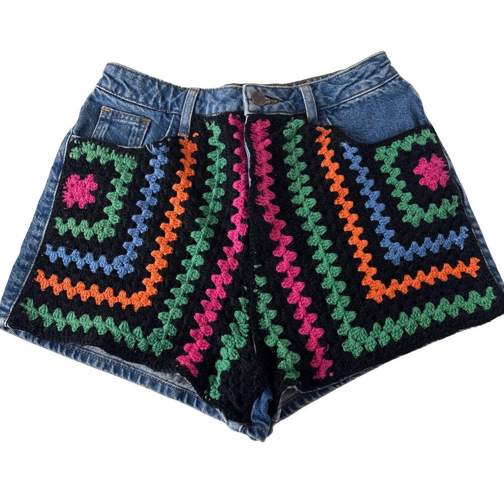 Farm Rio Crochet Blue Denim Jean Shorts Women's Size 27